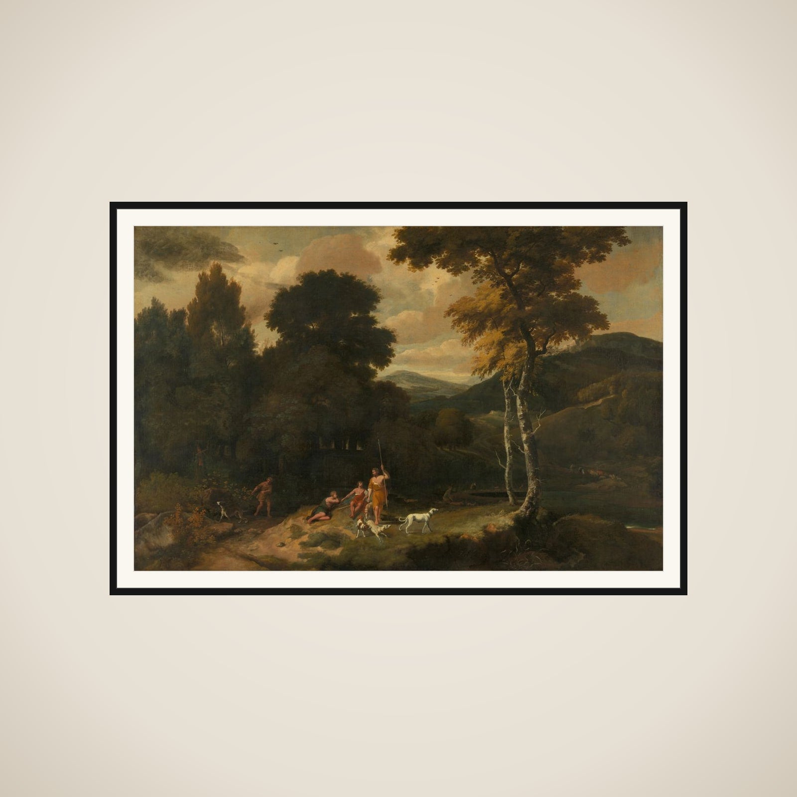 Landscape with Hunters framed