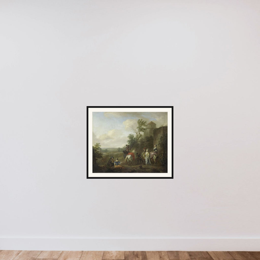 A Hunting Party framed — shown to scale