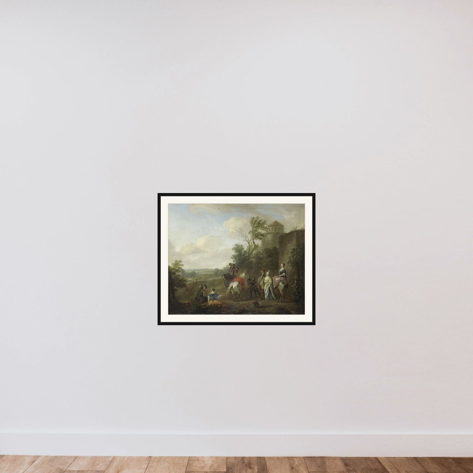 A Hunting Party framed — shown to scale
