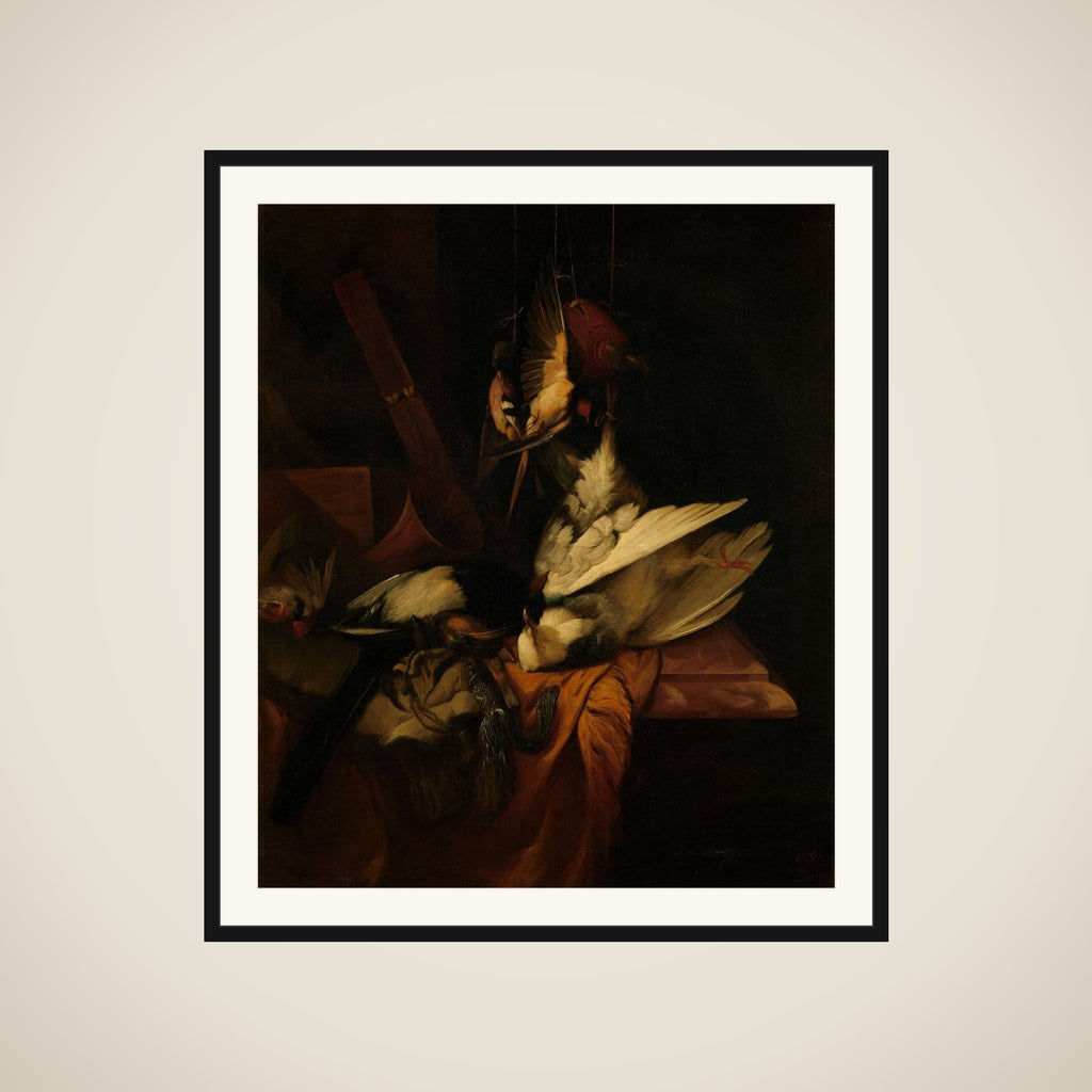 Still Life with Birds and Implements of the Hunt framed