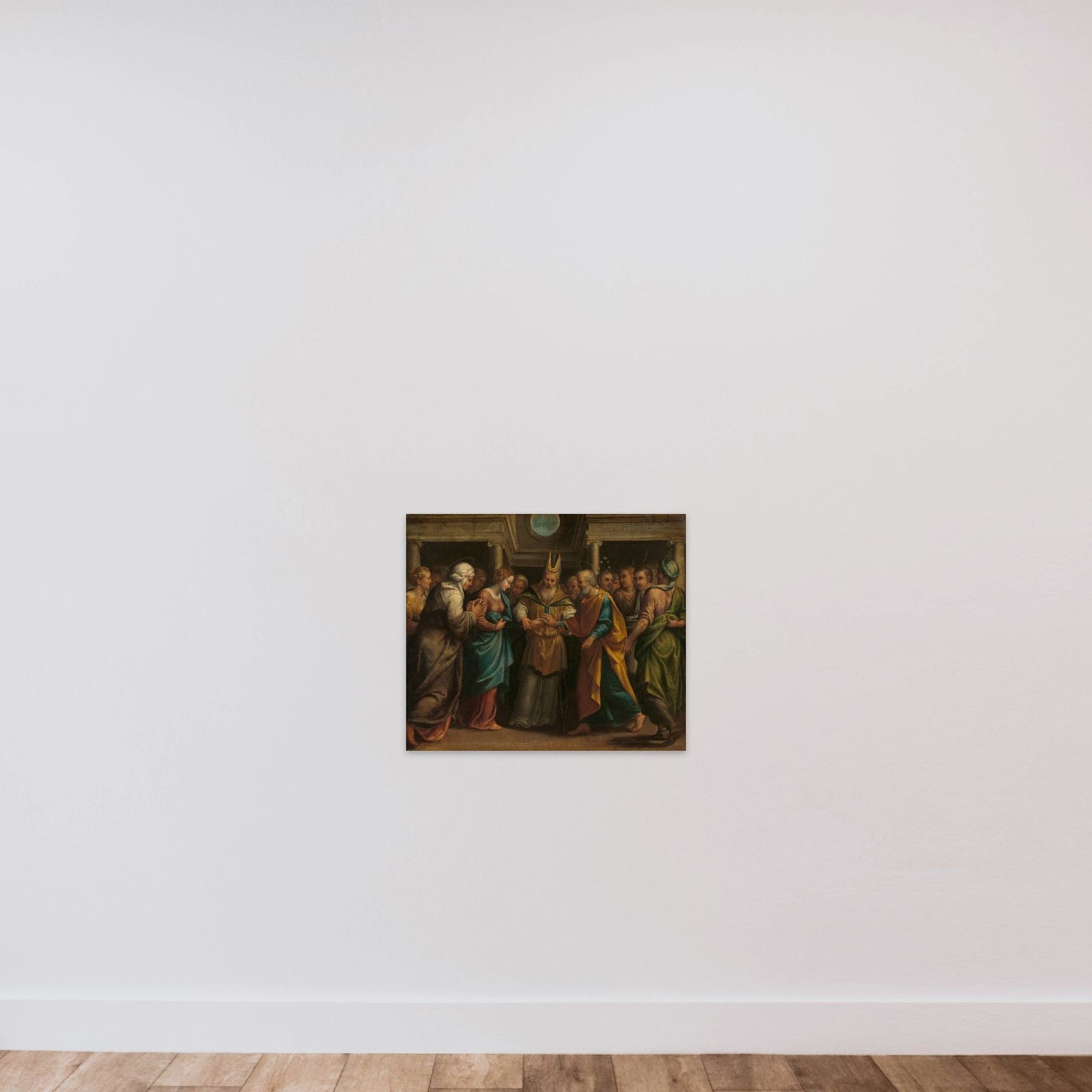 Marriage of Mary and Joseph unframed — shown to scale