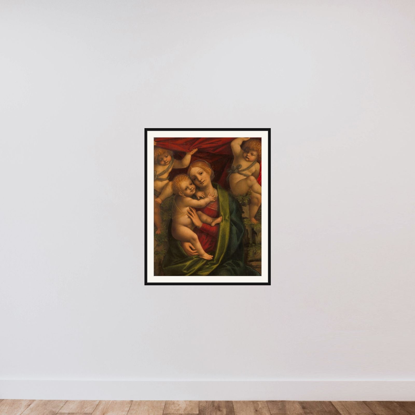 Madonna and Child framed — shown to scale