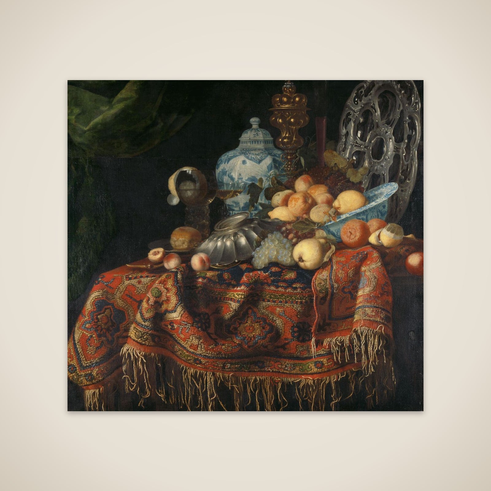 Still Life with Fruit, Plates and Dishes on a Turkey Carpet unframed print