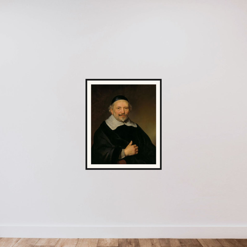 Portrait of a Man, thought to be Johannes Uyttenbogaert (1608-80), Receiver-General of the Amsterdam District framed — shown to scale