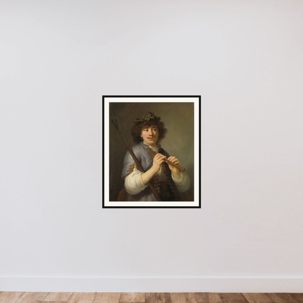 Rembrandt as a Shepherd with a Staff and Flute framed — shown to scale