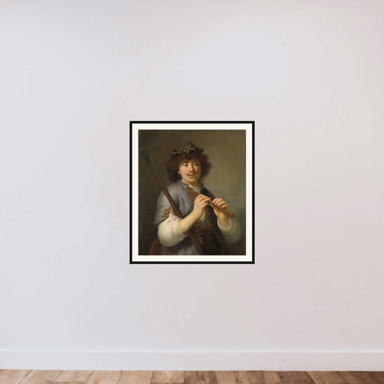 Rembrandt as a Shepherd with a Staff and Flute framed — shown to scale