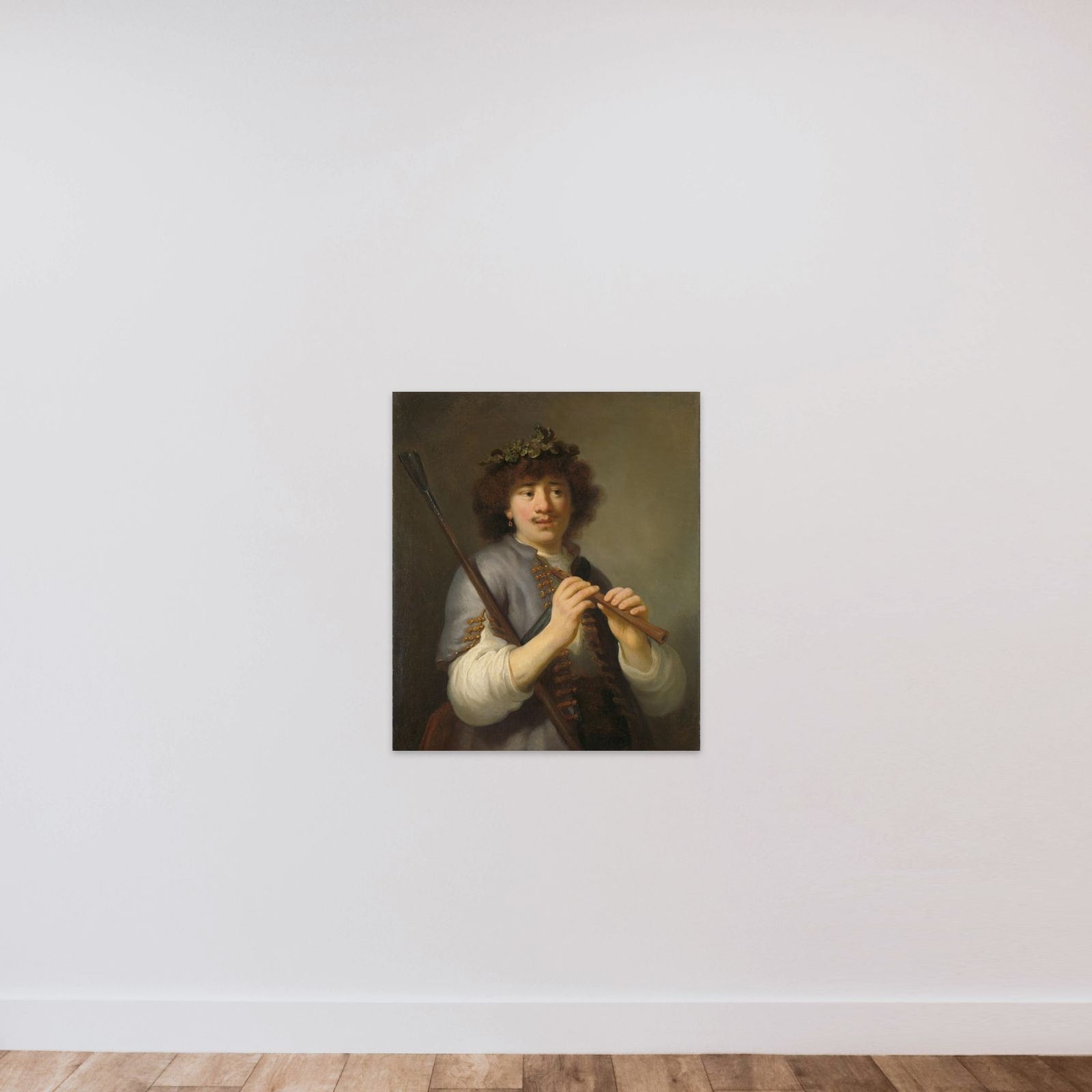 Rembrandt as a Shepherd with a Staff and Flute unframed — shown to scale