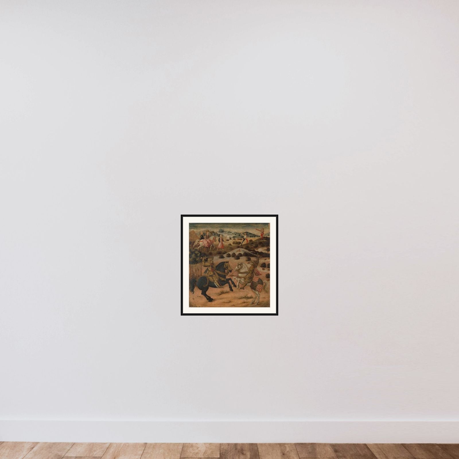 Legend of a Knight (end panel of a cassone) framed — shown to scale