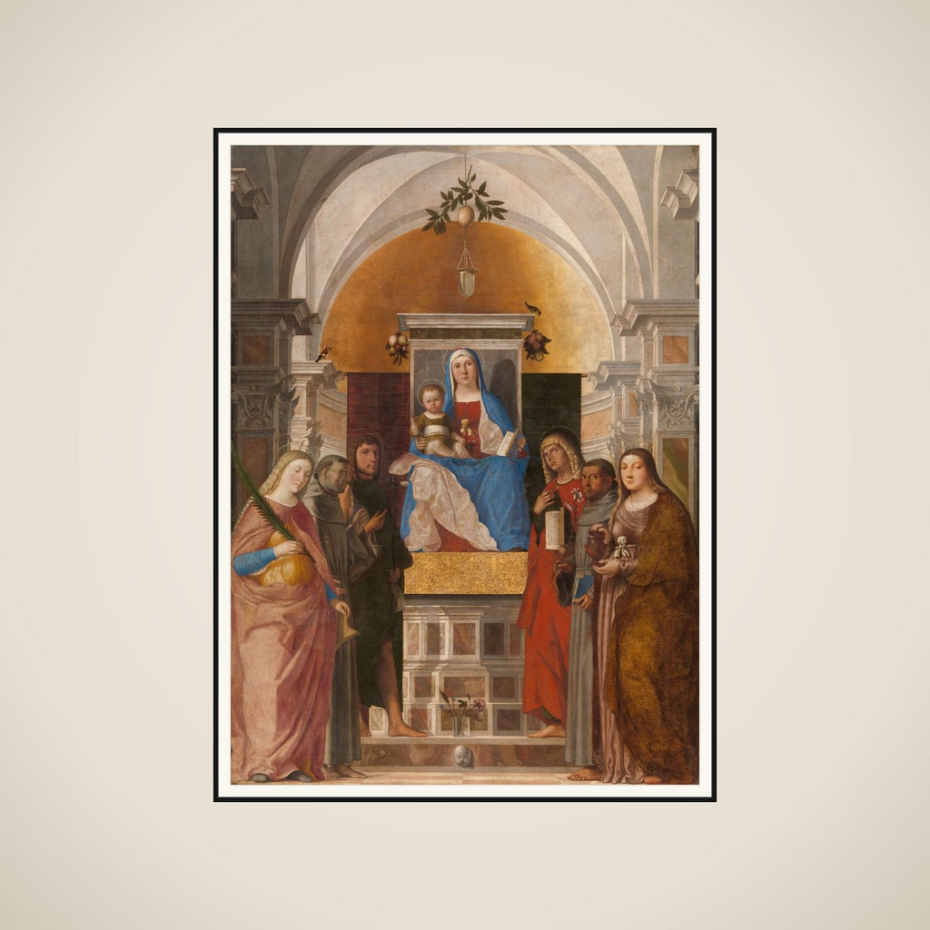 Madonna and Child with Sts Catherine, Francis of Assisi, John the Baptist, John the Evangelist, Antony of Padua and Mary Magdalene framed