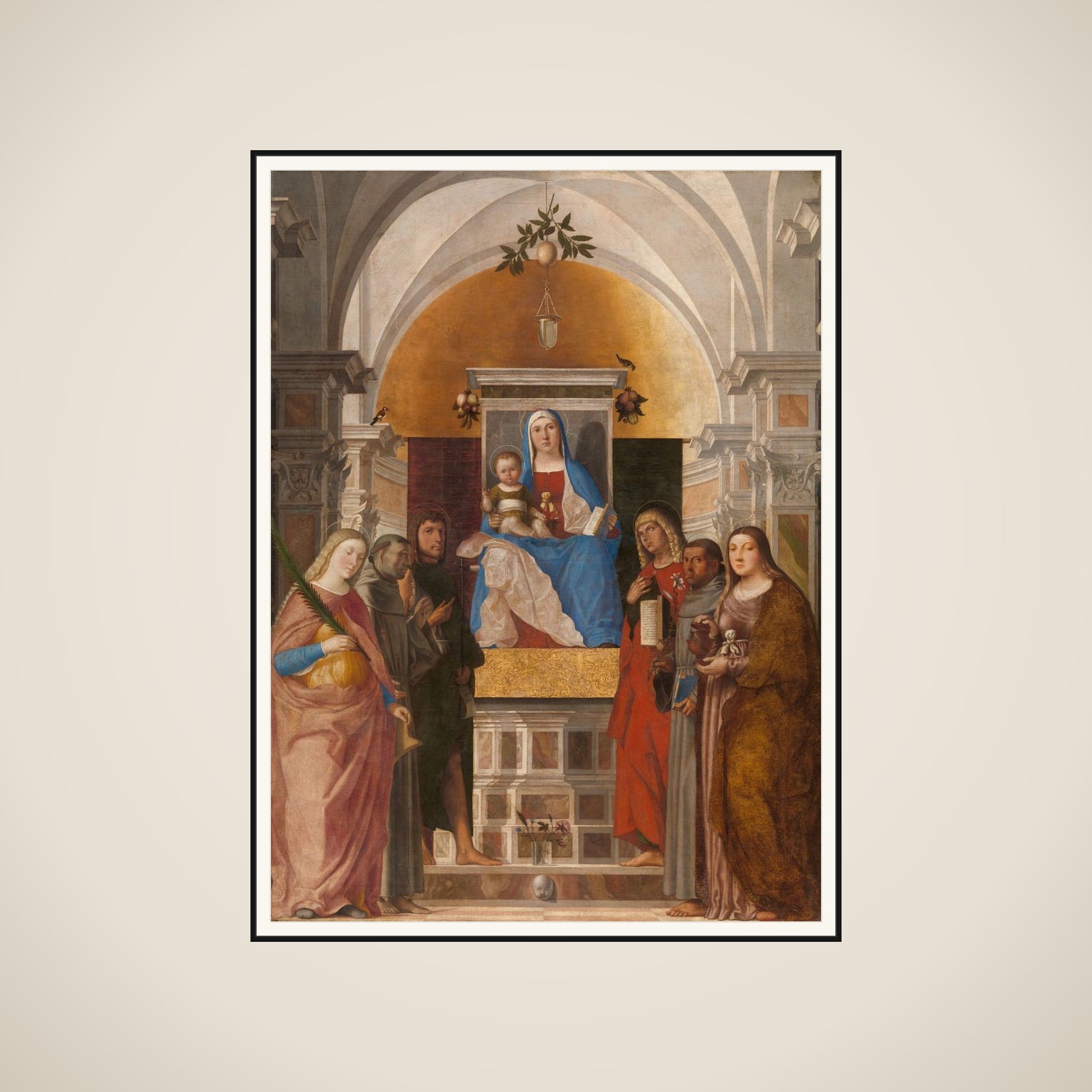 Madonna and Child with Sts Catherine, Francis of Assisi, John the Baptist, John the Evangelist, Antony of Padua and Mary Magdalene framed