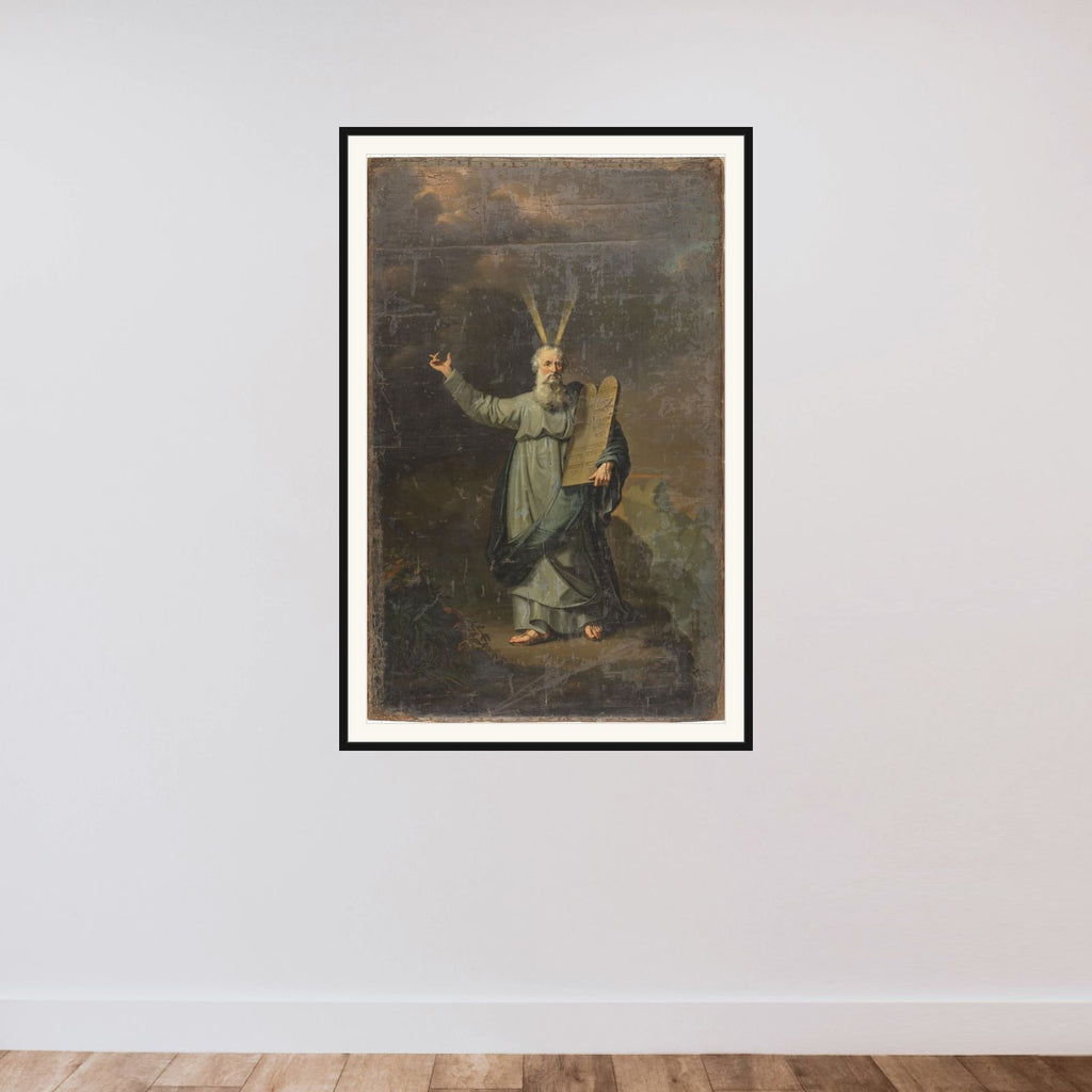 Moses with the Tables of the Law framed — shown to scale