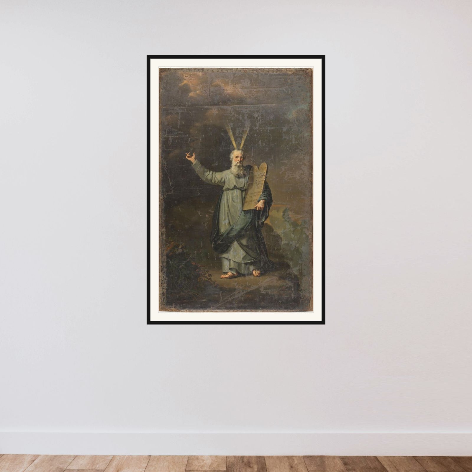 Moses with the Tables of the Law framed — shown to scale