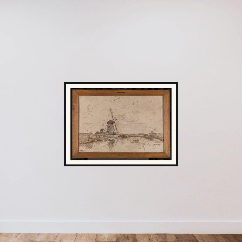 Landscape with Windmills framed — shown to scale