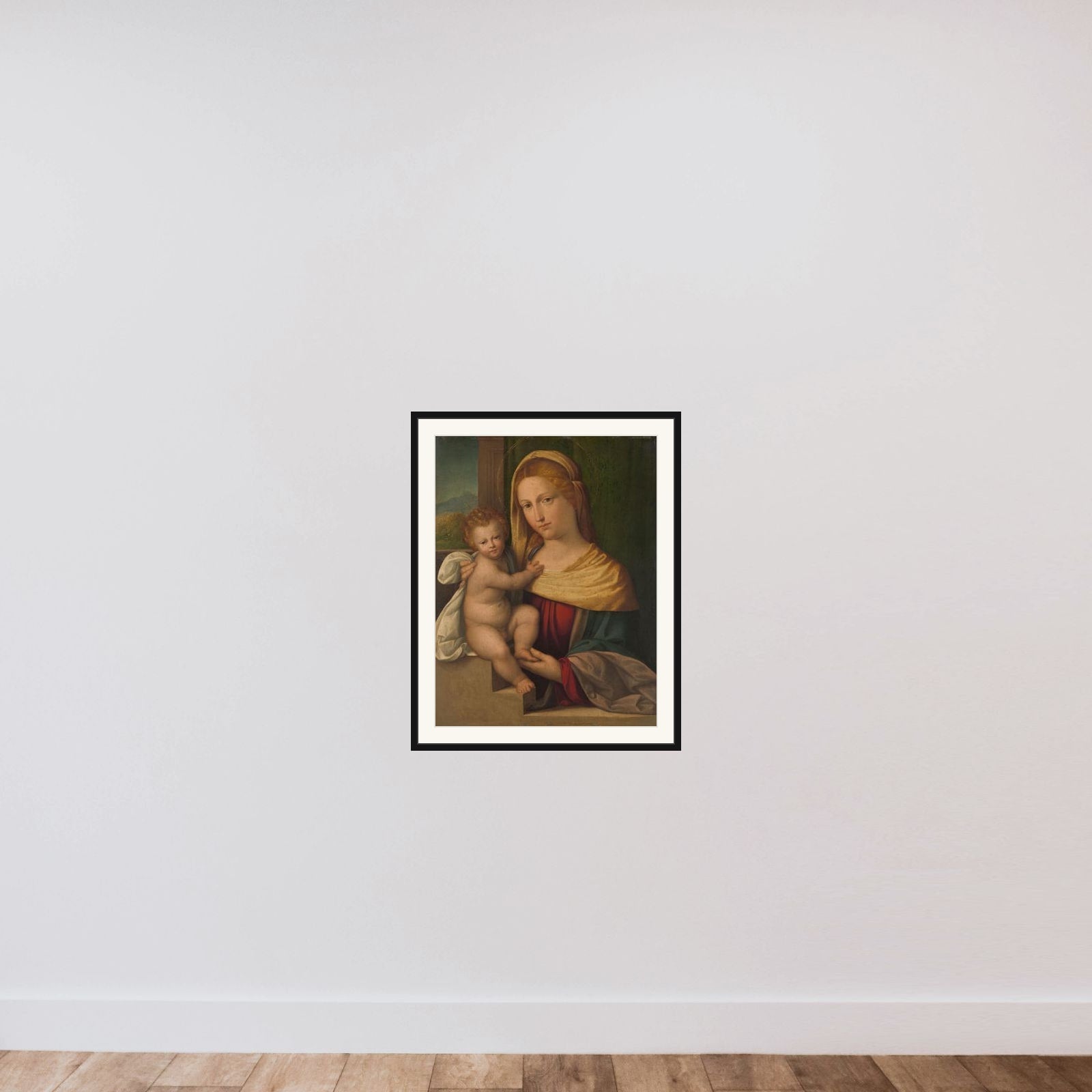 Madonna and Child framed — shown to scale