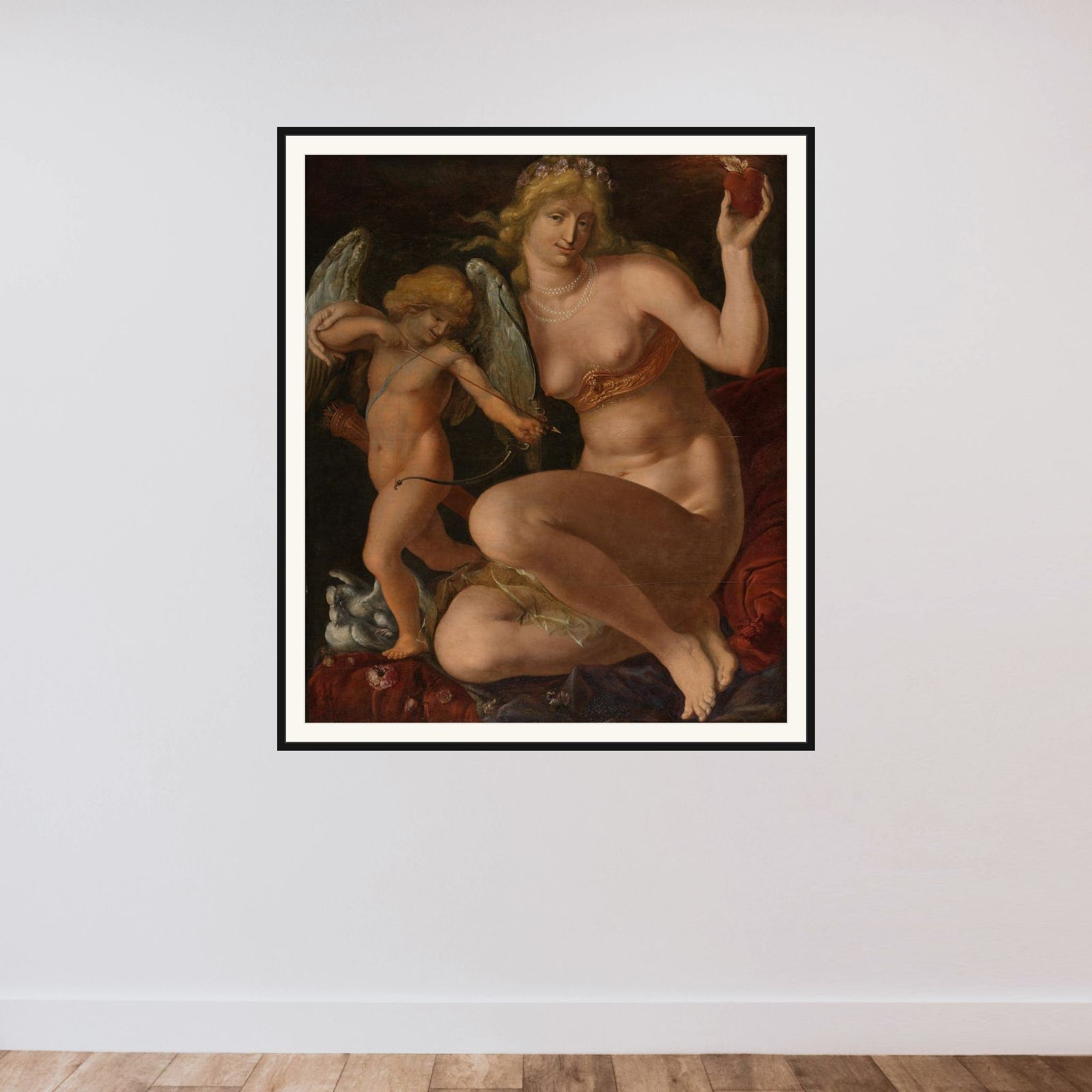 Venus and Amor framed — shown to scale