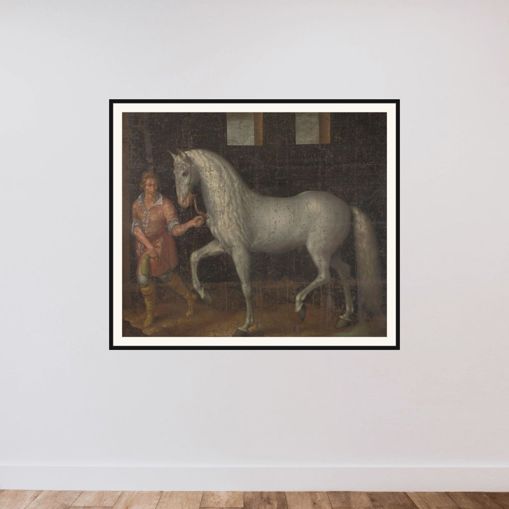 A Spanish Warhorse Captured by Lodewijk Gunther van Nassau from Archduke Albert of Austria in the Battle of Nieuwpoort and Presented to Prince Maurits framed — shown to scale