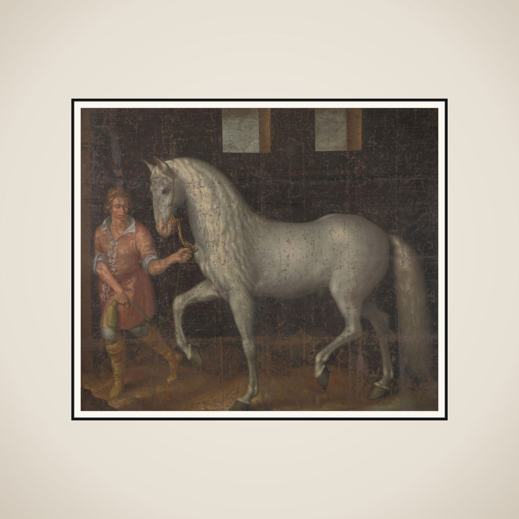 A Spanish Warhorse Captured by Lodewijk Gunther van Nassau from Archduke Albert of Austria in the Battle of Nieuwpoort and Presented to Prince Maurits framed