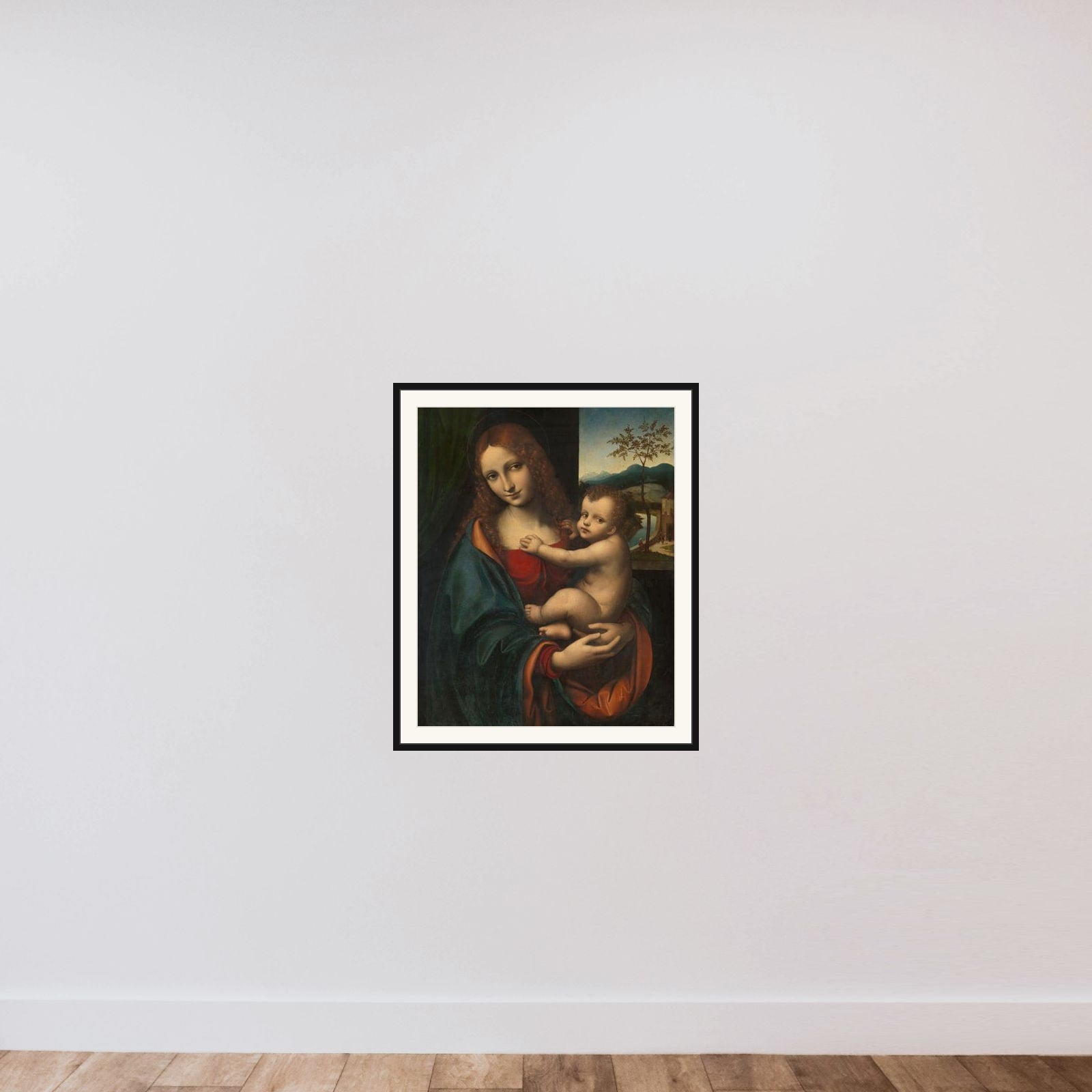 Madonna and Child framed — shown to scale