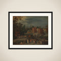 Village with a Puppeteer Entertaining a Small Crowd framed