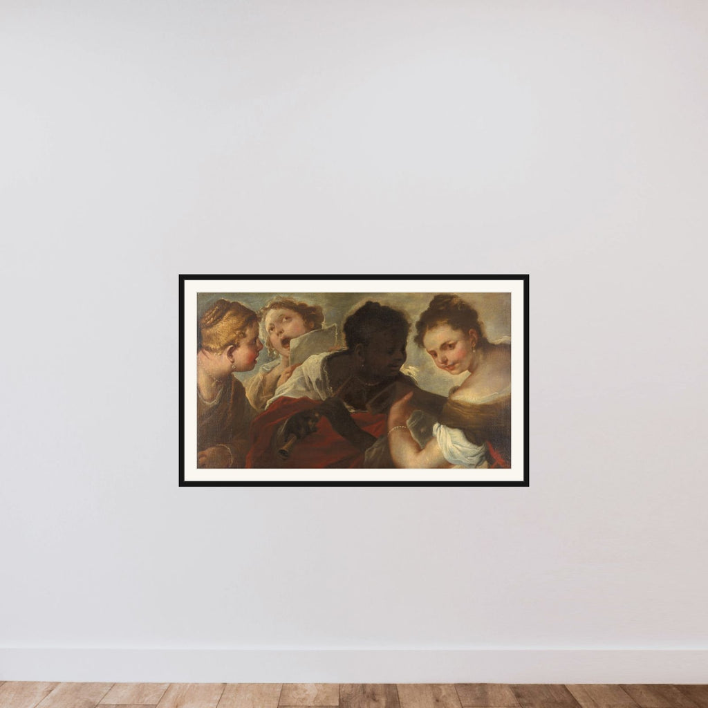 Four Women making Music framed — shown to scale