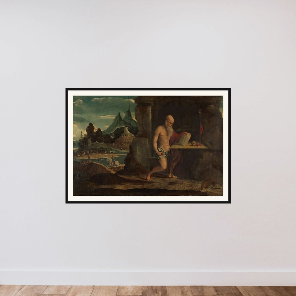 St Jerome framed — shown to scale