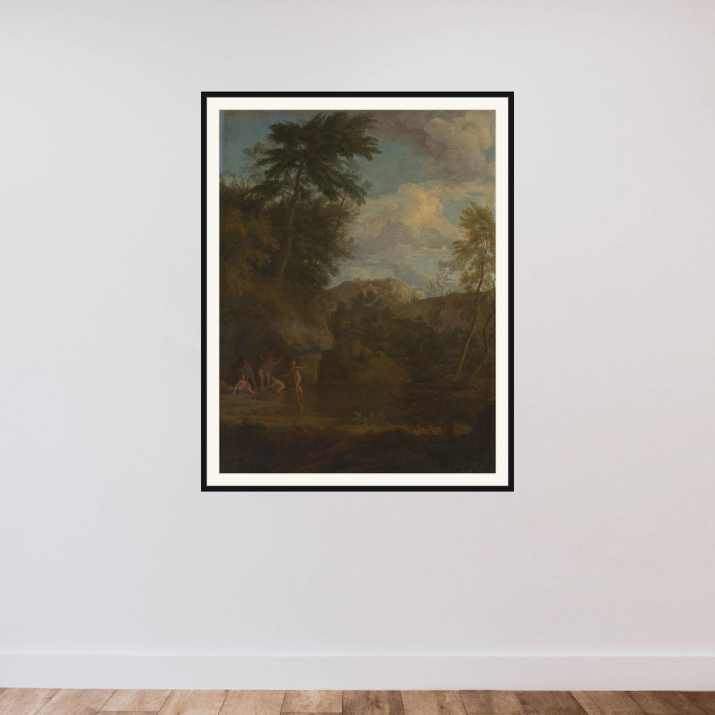 Arcadian Landscape with Diana Bathing framed — shown to scale