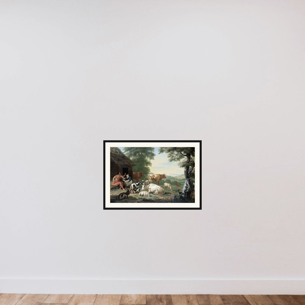 Arcadian Landscape with Shepherds and Cattle framed — shown to scale