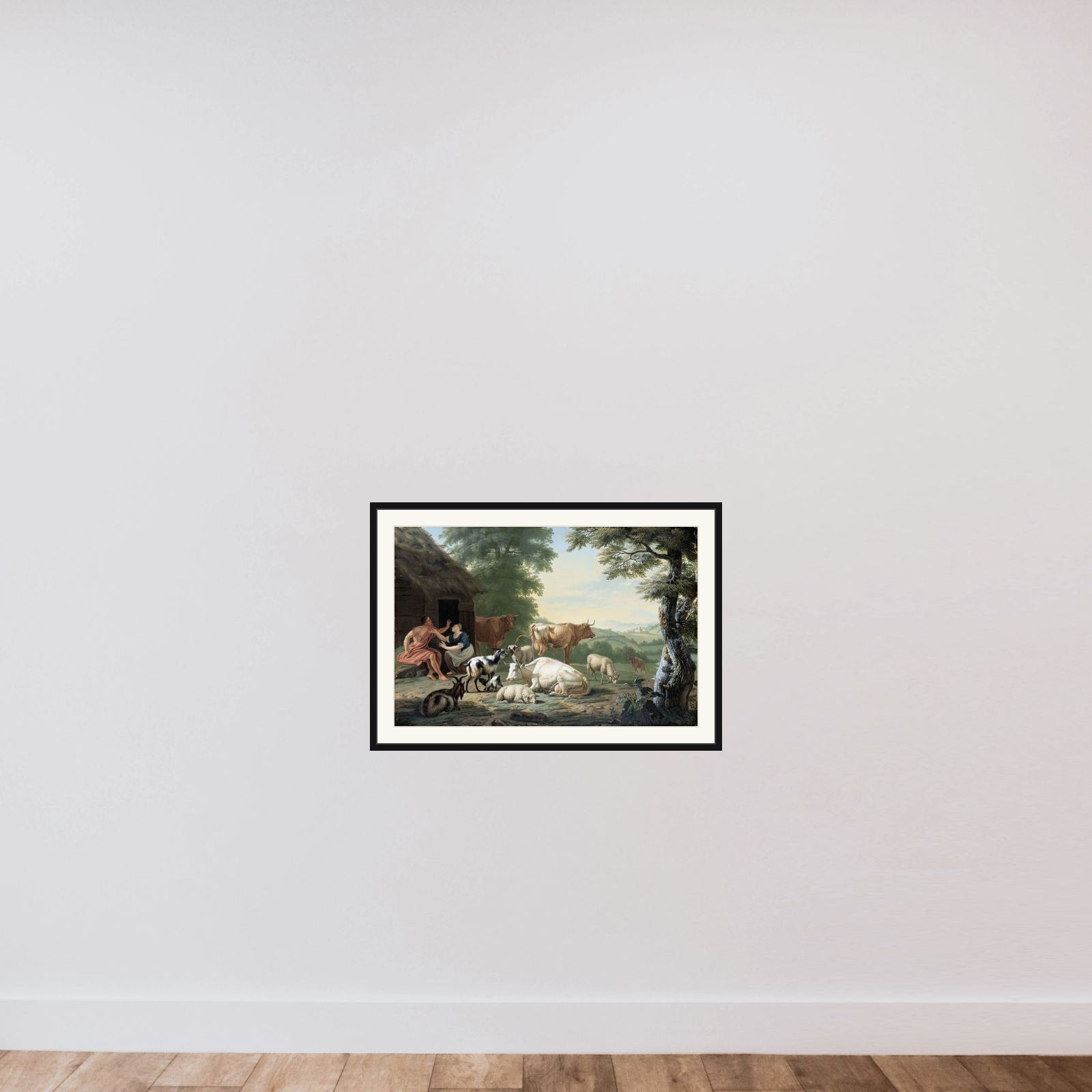 Arcadian Landscape with Shepherds and Cattle framed — shown to scale