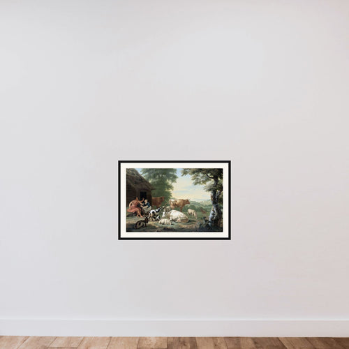 Arcadian Landscape with Shepherds and Cattle framed — shown to scale