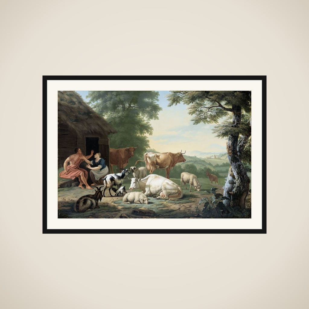 Arcadian Landscape with Shepherds and Cattle framed