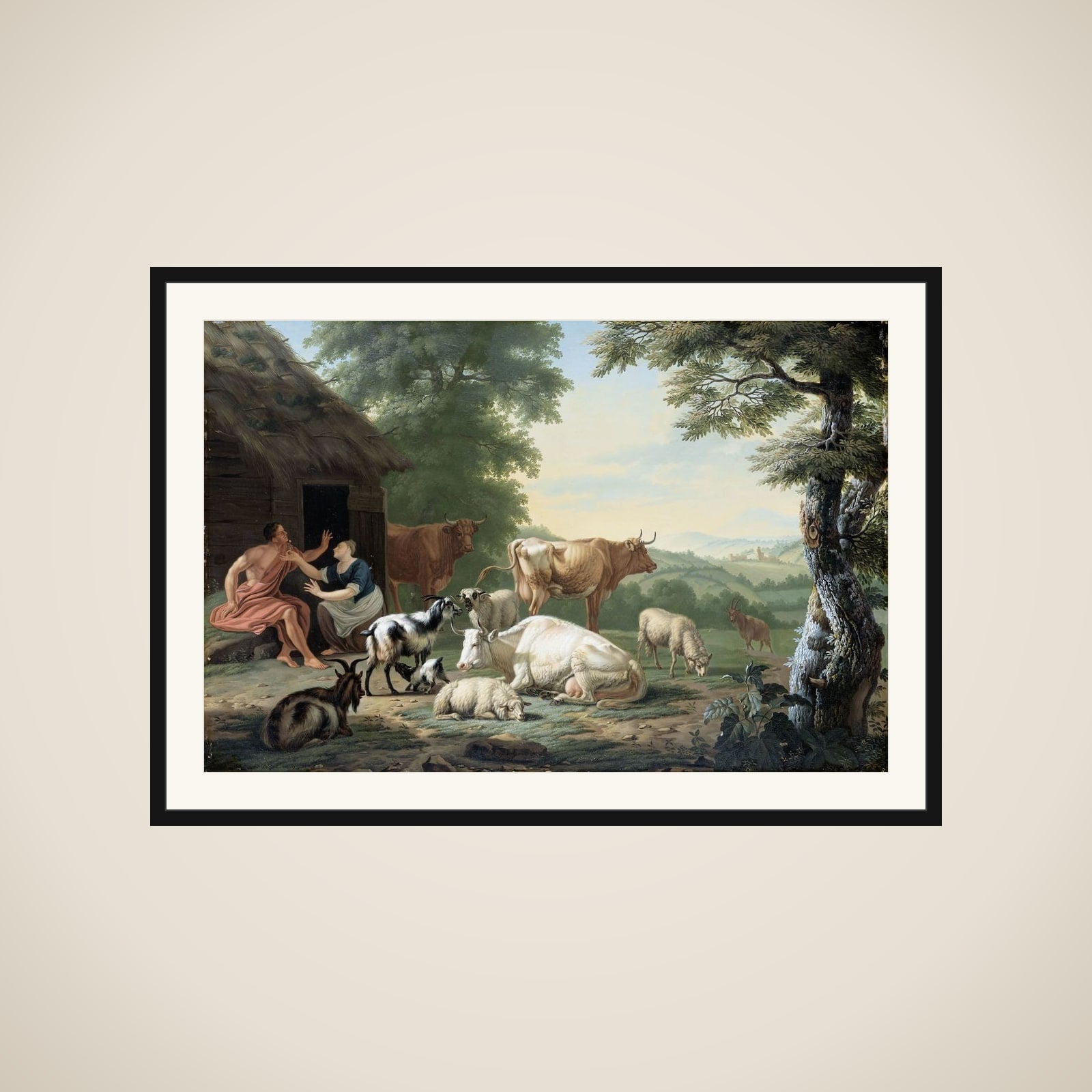 Arcadian Landscape with Shepherds and Cattle framed