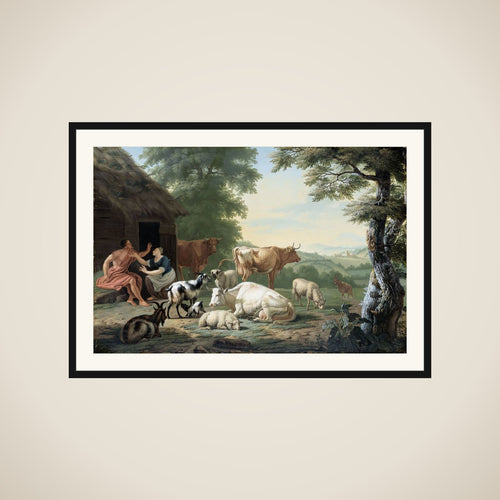 Arcadian Landscape with Shepherds and Cattle framed