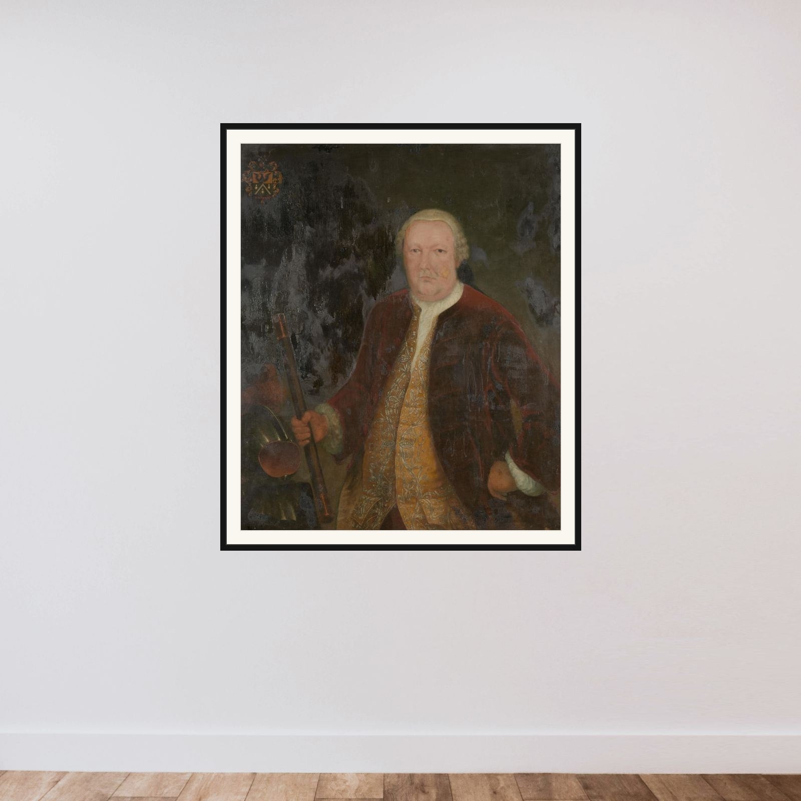 Portrait of Petrus Albertus van der Parra, Governor-General of the Dutch East India Company framed — shown to scale