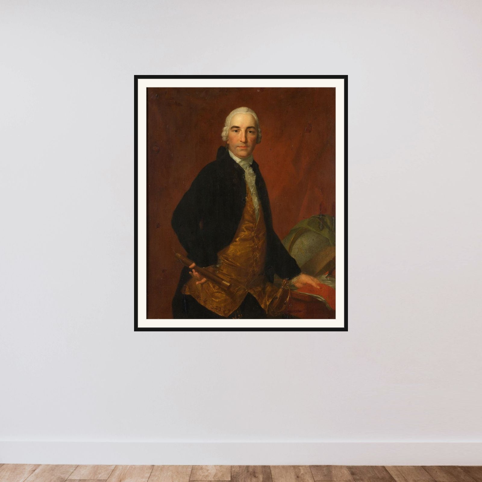 Portrait of Willem Arnold Alting, Governor-General of the Dutch East India Company framed — shown to scale