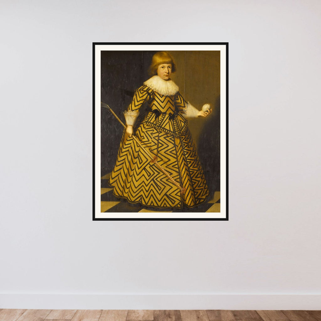 Portrait of a Boy with a Golf Club framed — shown to scale