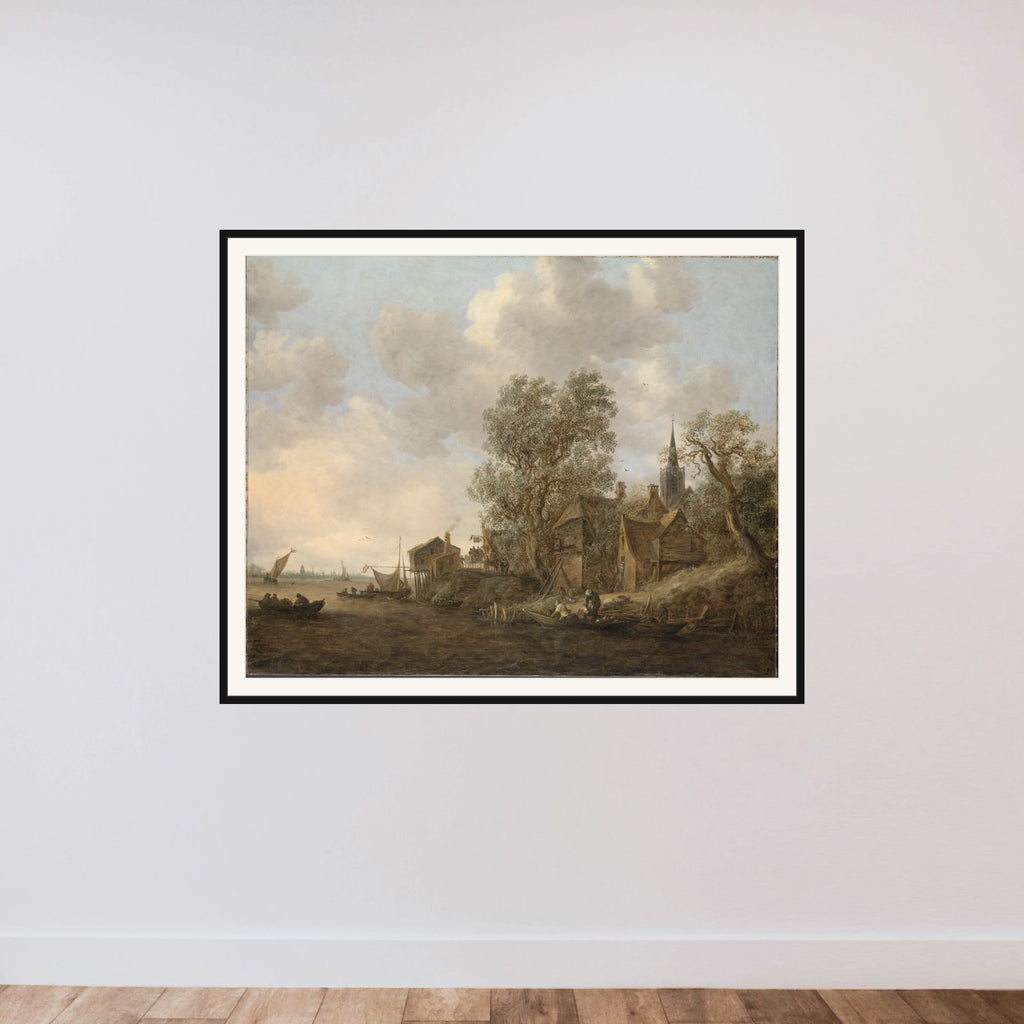 View of a Town on a River framed — shown to scale