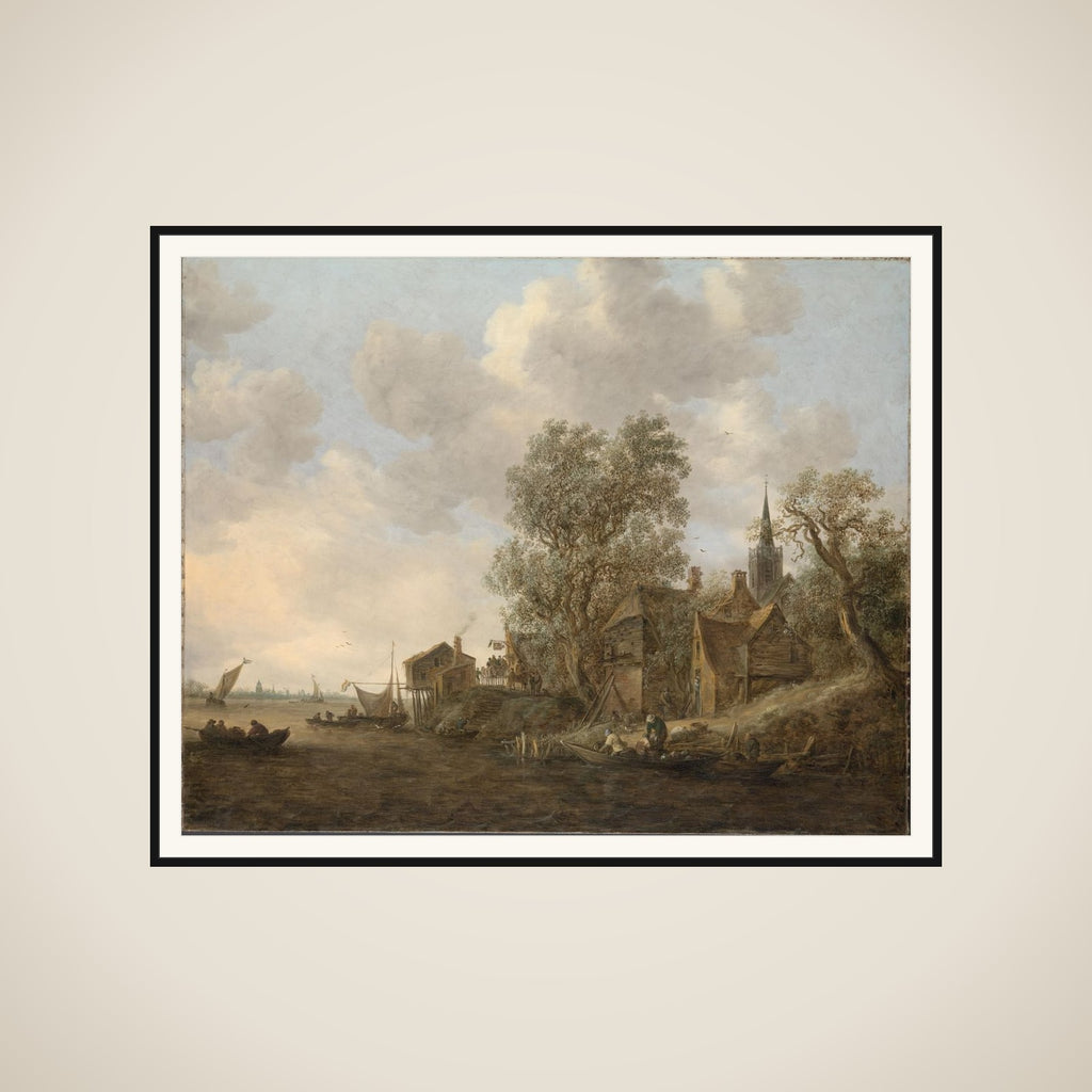 View of a Town on a River framed