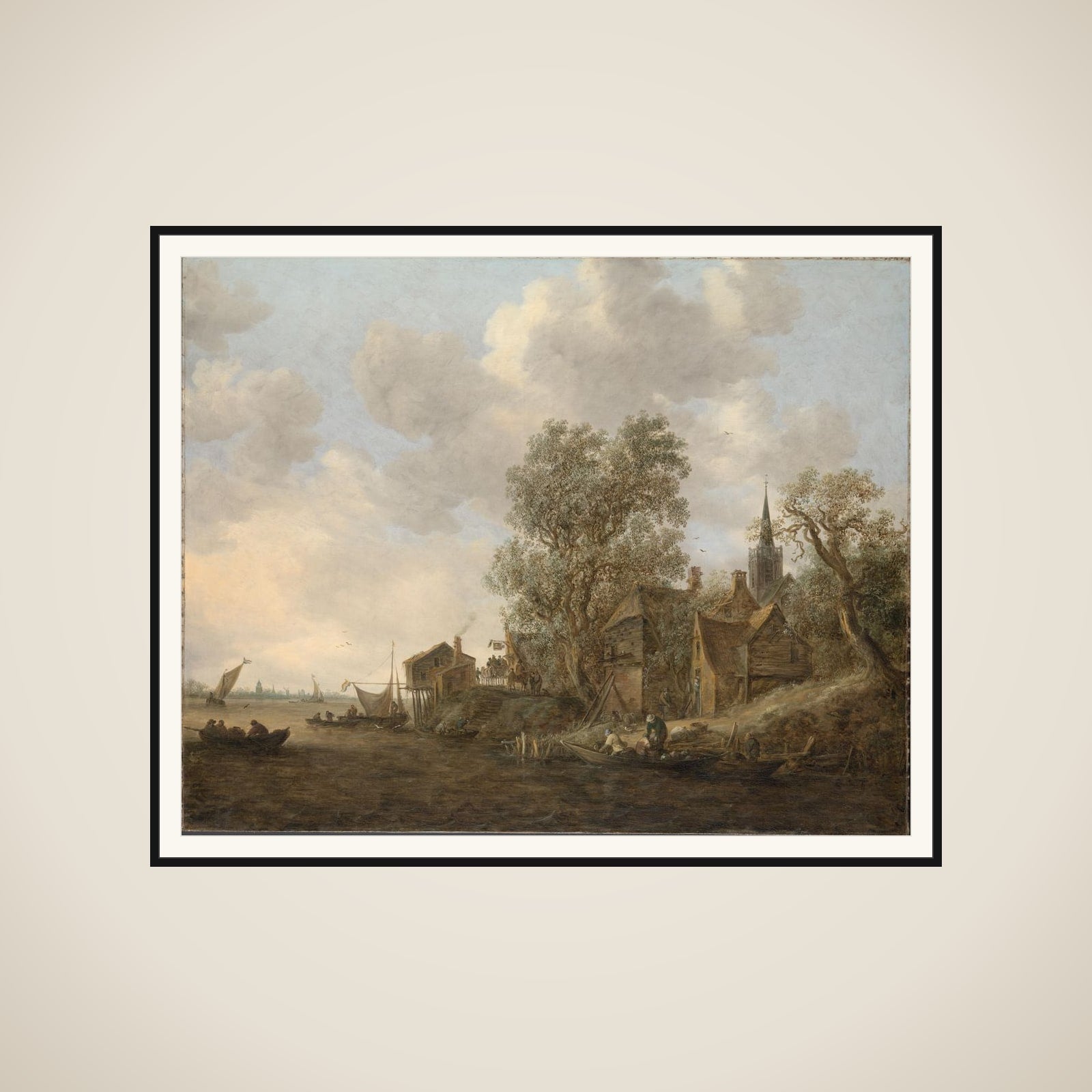View of a Town on a River framed