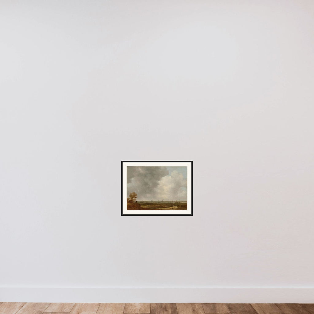 Panoramic View of a River with Low-Lying Meadows framed — shown to scale