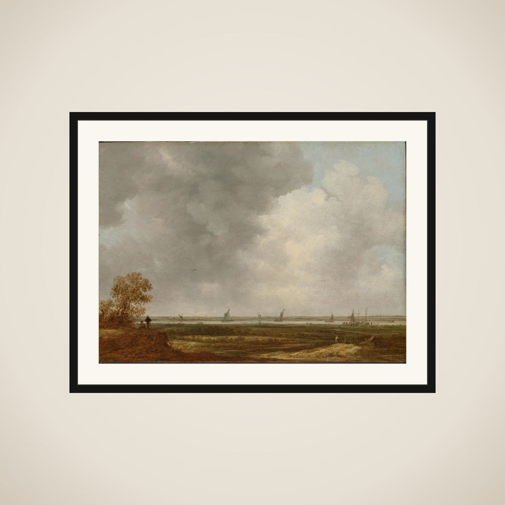 Panoramic View of a River with Low-Lying Meadows framed