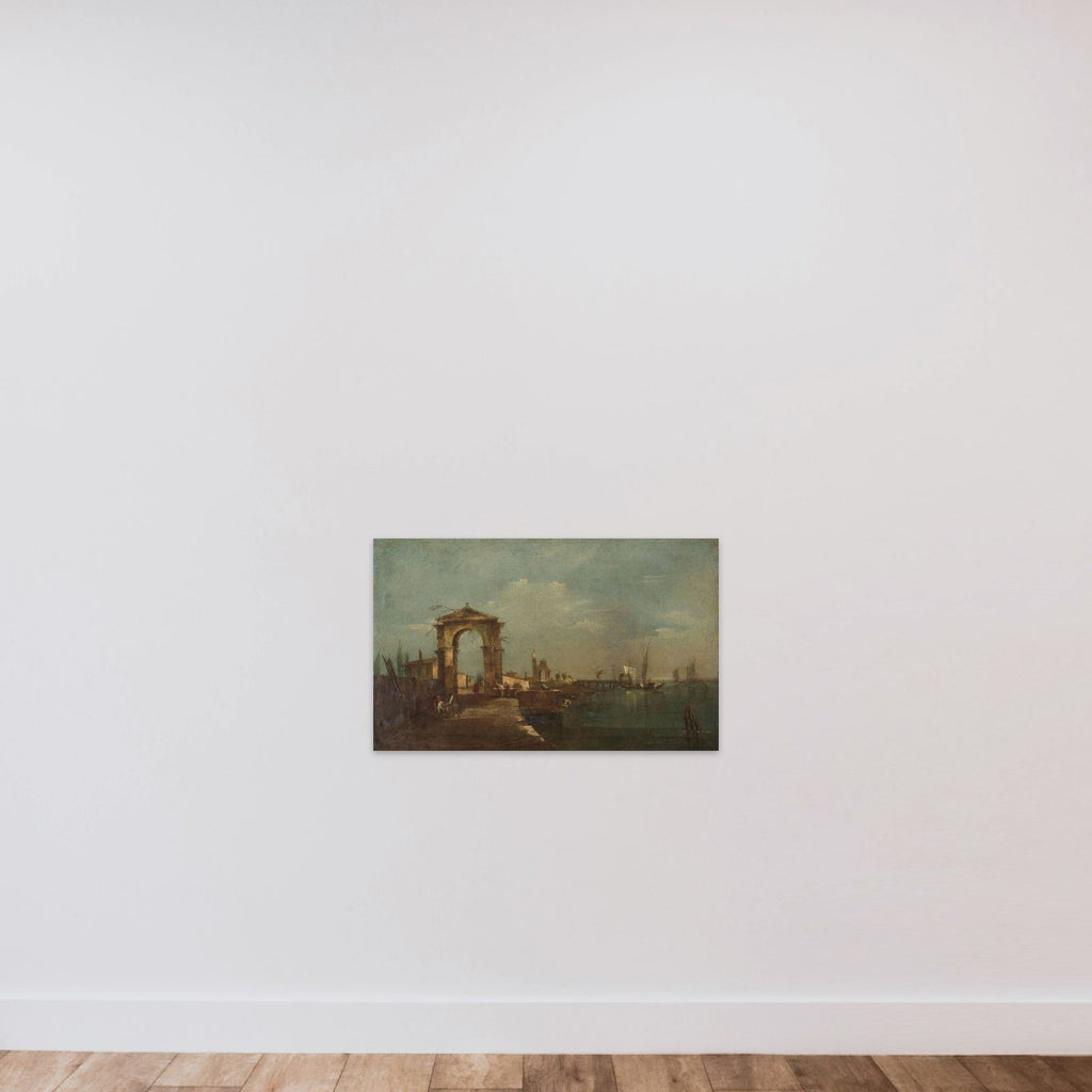 Landscape with a Quay and Ships on a Lake unframed — shown to scale