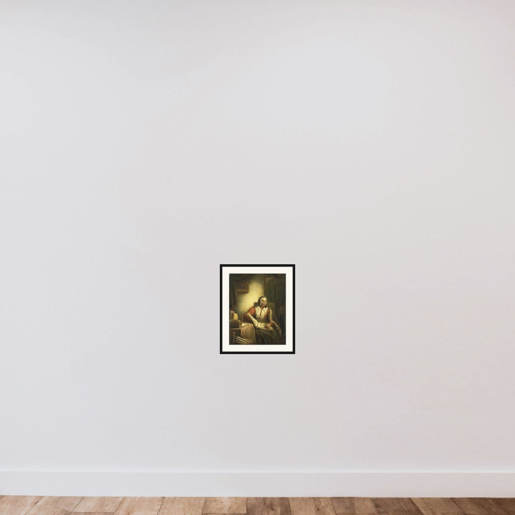 Old Woman Reading framed — shown to scale