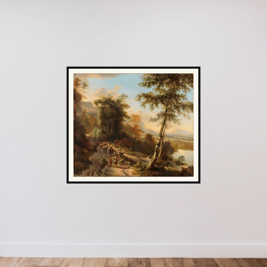 Landscape with Cattle Drivers framed — shown to scale