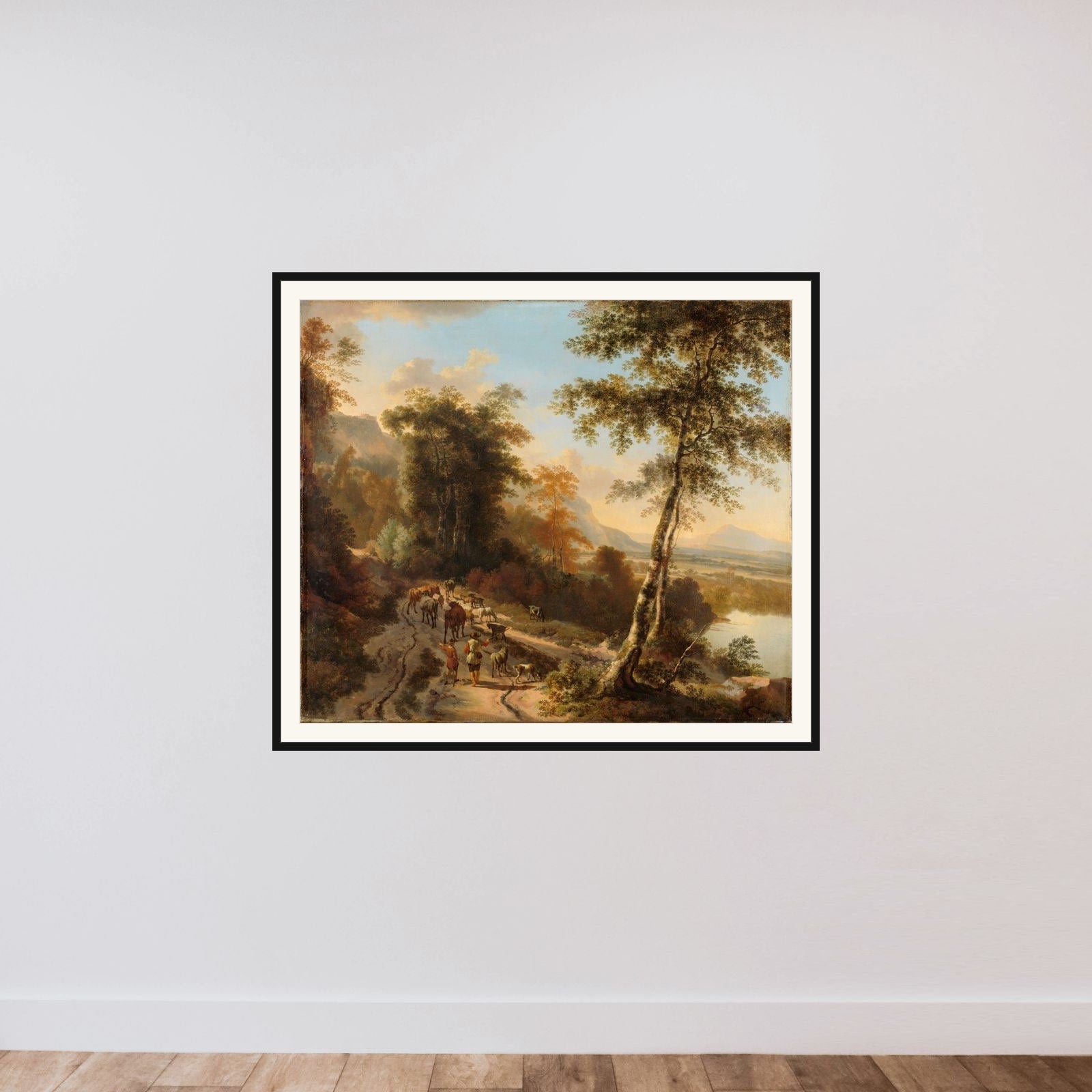 Landscape with Cattle Drivers framed — shown to scale
