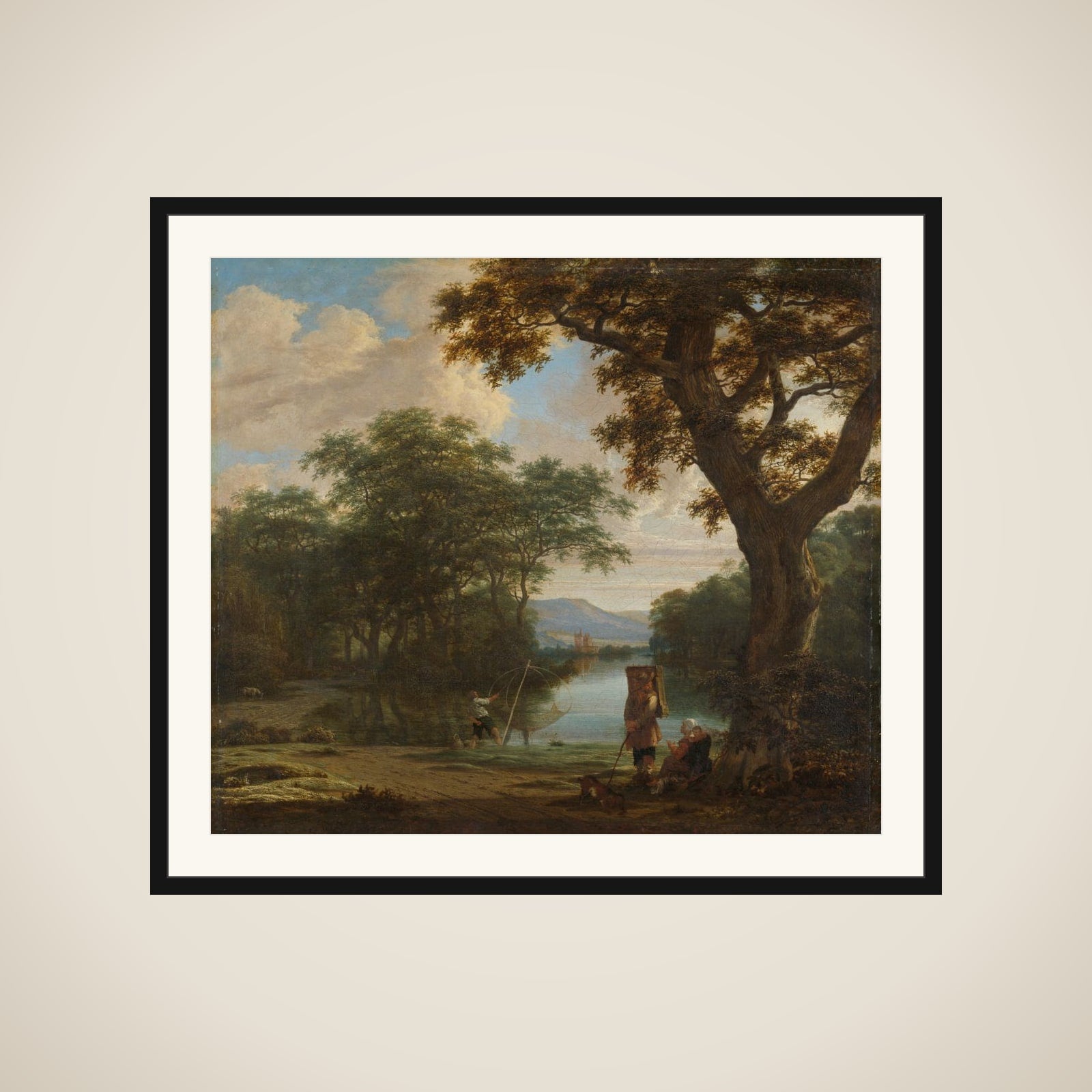 Landscape with Fisherman with a square Net framed