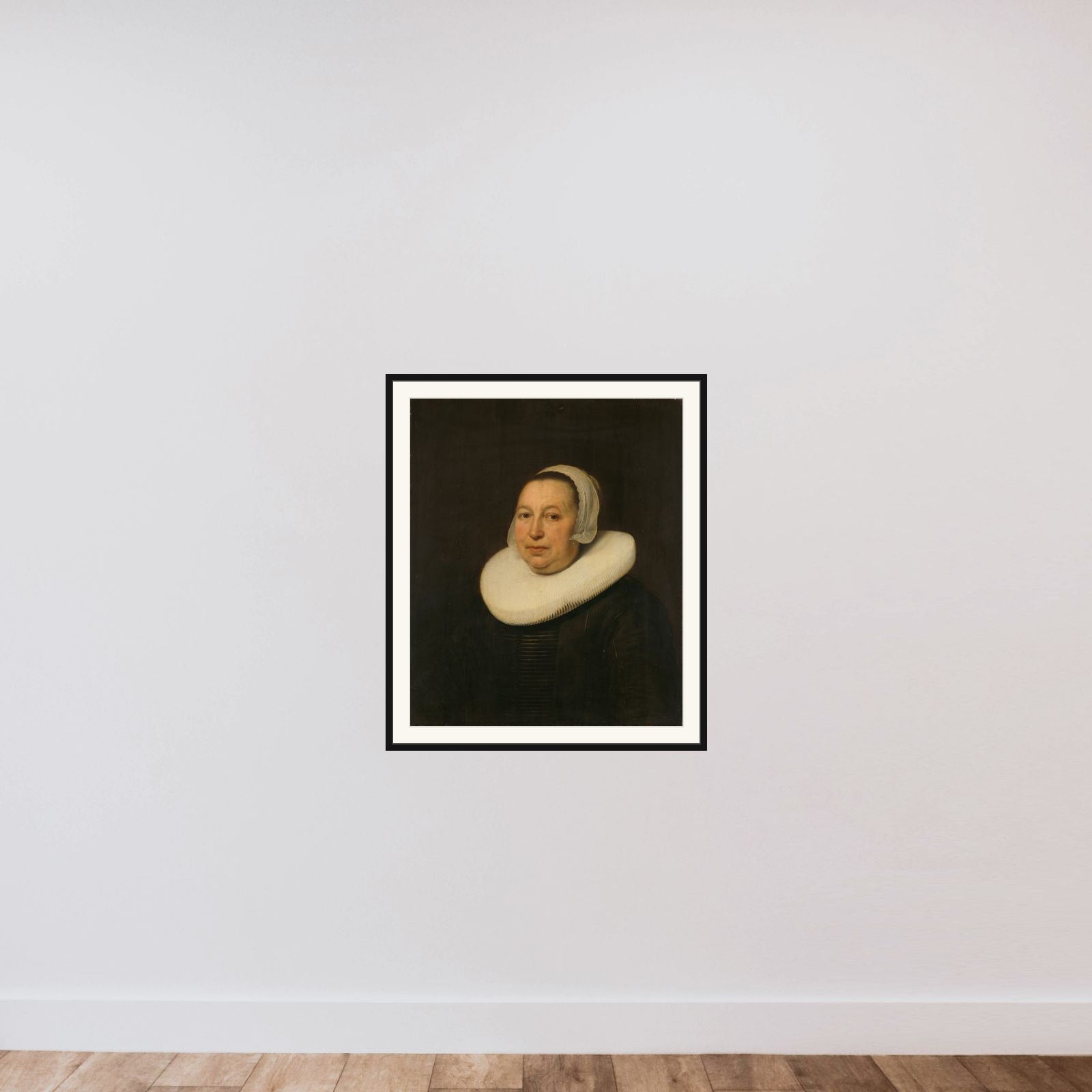 Maria Pietersdr de Leest (d. 1652), Wife of Samuel van Lansbergen framed — shown to scale