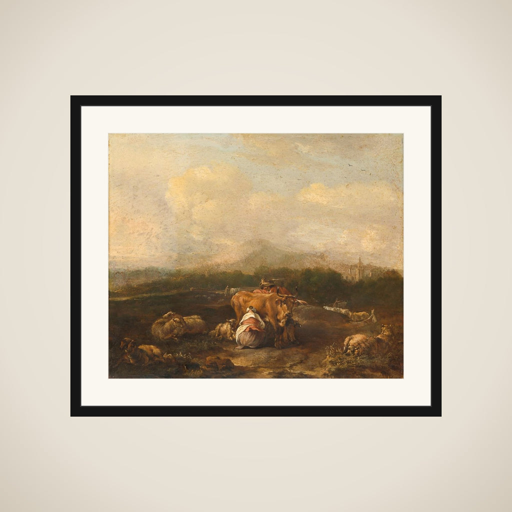 Italian Landscape with Cattle framed
