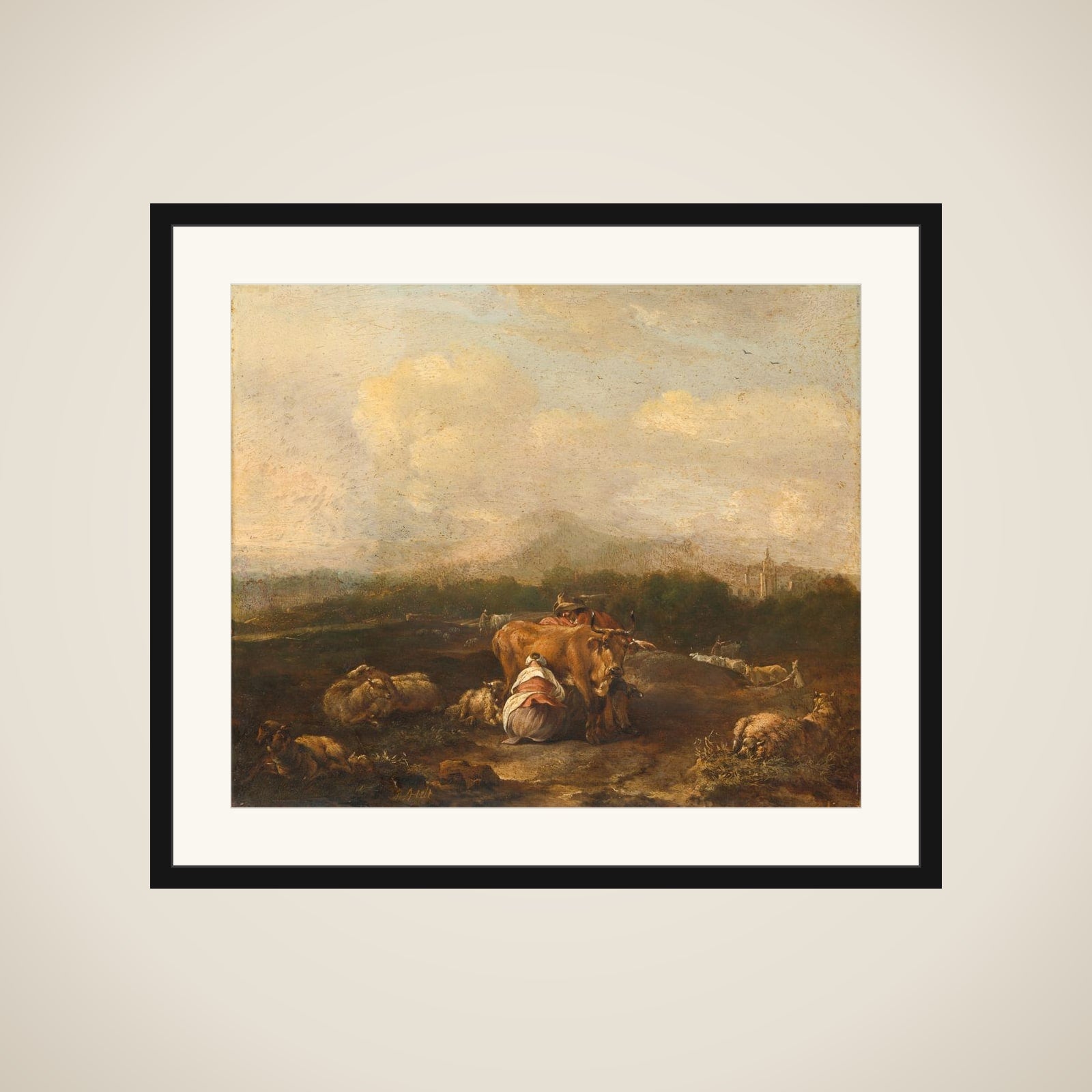 Italian Landscape with Cattle framed