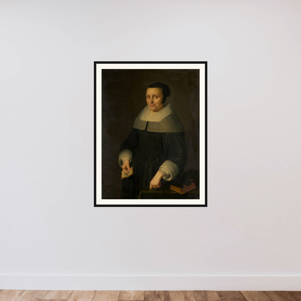 Portrait of a Woman, possibly Elsje van Houweningen, Wife of Willem van Velden framed — shown to scale