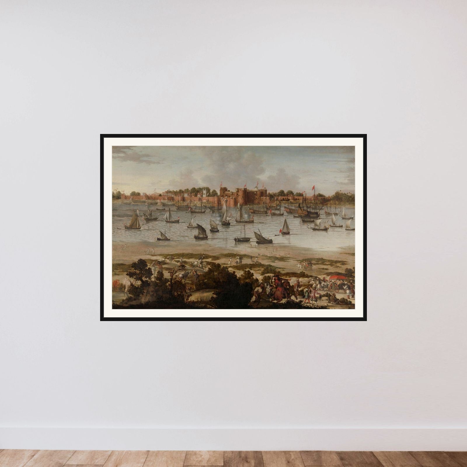 View of the Harbor of Sūrat (Gujarāt) framed — shown to scale